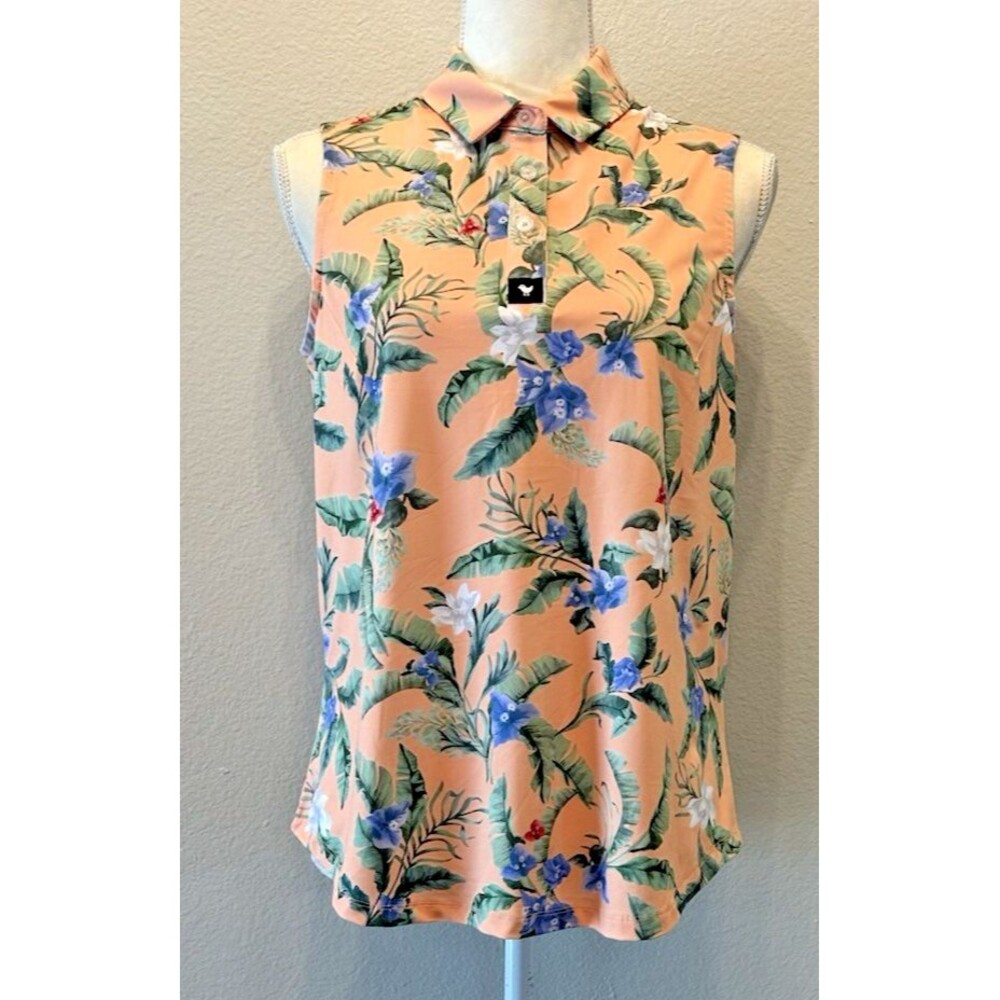 Bad Birdie Women’s Small Sleeveless Golf Polo NWT Flora Fiesta Tropical UPF 50